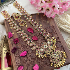 Vriksham Precious Dual Peacock Maanga Kemp Long Neckpiece-Gold Bead-G18059