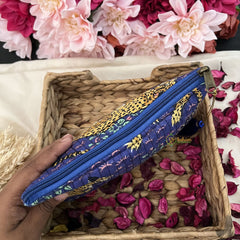 Vriksham Cotton Pouch, Purse for Women with Zipper-Blue-Cheetah-G19050