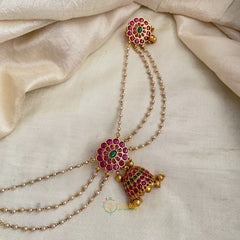 Gold Alike Red Flower Jada Bun Billai Maatil -  Pearl Maatil - Jhumka - G11499