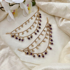 Trendy 3 Layer Pearl Maatil-Ear Chain-Purple Bead-G14244