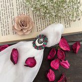 Vriksham Crescent Moon & Goddess Motif Oxidized Silver Adjustable Finger Ring-S1015