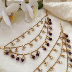 Trendy 3 Layer Pearl Maatil-Ear Chain-Purple Bead-G14244