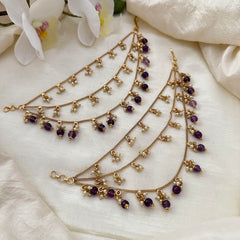 Trendy 3 Layer Pearl Maatil-Ear Chain-Purple Bead-G14244