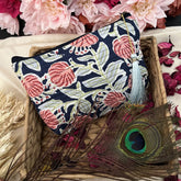 Vriksham Dark Blue Floral Print Cotton Pouch, Purse for Women with Zipper-G19047
