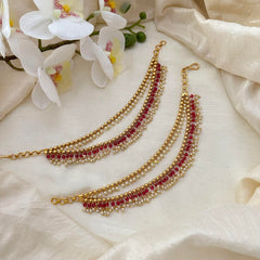 Red AD Stone 2 Layer Gold Bead Maatil-Ear Chain-G14248