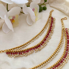 Red AD Stone 2 Layer Gold Bead Maatil-Ear Chain-G14248