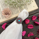 Vriksham Floral Style With Blue Center& Pink Stone Oxidized Silver Adjustable Finger Ring-S1022