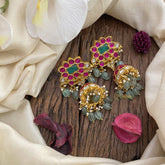 Designer Jadau Kundan Jhumka-Aqua Green Beads-J2422