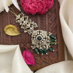 Vriksham Green Victorian Diamond Maang Tikka-Green Bead-G17585