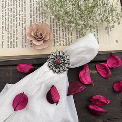 Vriksham Antique Oxidized Silver Sunburst Mirror Work Oxidized Silver Adjustable Finger Ring-S1016