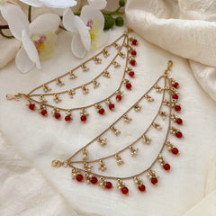 Trendy 3 Layer Pearl Maatil-Ear Chain-Red Bead-G14242