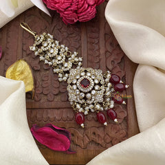 Vriksham Red Victorian Diamond Maang Tikka-Red Bead-G17587