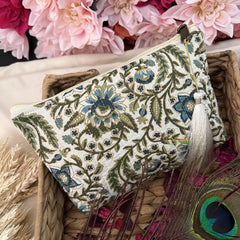 Vriksham Off White Floral Print Cotton Pouch, Purse for Women with Zipper-G19048