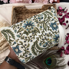 Vriksham Off White Floral Print Cotton Pouch, Purse for Women with Zipper-G19048