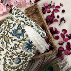 Vriksham Off White Floral Print Cotton Pouch, Purse for Women with Zipper-G19048