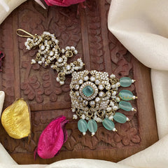 Vriksham Aqua Green Victorian Diamond Maang Tikka-Aqua Green Bead-G17589