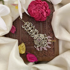 Vriksham Pastel Pink Victorian Diamond Maang Tikka-Pastel Pink Bead-G17588