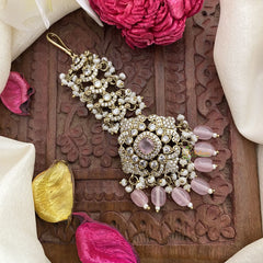 Vriksham Pastel Pink Victorian Diamond Maang Tikka-Pastel Pink Bead-G17588