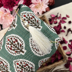 Vriksham Designer Cotton Pouch, Purse for Women with Zipper-Teal Green-G19035