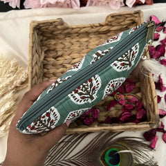 Vriksham Designer Cotton Pouch, Purse for Women with Zipper-Teal Green-G19035