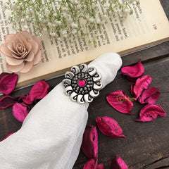 Vriksham Oxidized Silver Petal Motif Oxidized Silver Adjustable Finger Ring-S1019