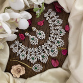 Vriksham Bridal American Diamond Short Neckpiece-Green-G17650