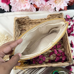 Vriksham Cotton Pouch, Purse for Women with Zipper-Floral Print-Mustered Yellow-G19043