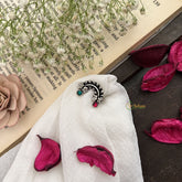 Vriksham Oxidized Floral Nose Ring With Dual Stone Accents Pierced Nath-S1025