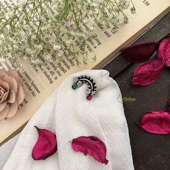 Vriksham Oxidized Floral Nose Ring With Dual Stone Accents Pierced Nath-S1025