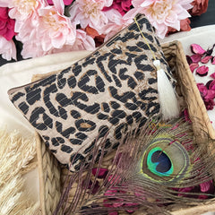 Vriksham Designer Cotton Pouch, Purse for Women with Zipper-Leopard Print-Beige-G19036