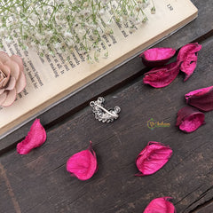 Vriksham Oxidized Floral Nose Ring With Dual Stone Accents Pierced Nath-S1025