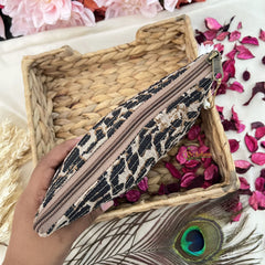 Vriksham Designer Cotton Pouch, Purse for Women with Zipper-Leopard Print-Beige-G19036