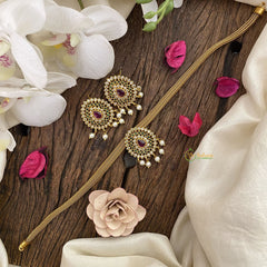 Vriksham Traditional Addigai Choker Neckpiece-Tilak-Red Green -G17651