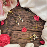 Vriksham Traditional 3 Round & Leaf Pendant Invisible Chain-White Blue-G20608