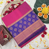 Vriksham Pink & Floral Designs Blue Broader Silk Cotton Saree-VS4649