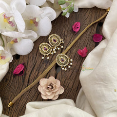 Vriksham Traditional Addigai Choker Neckpiece-Tilak-Red Green -G17651