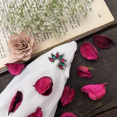 Vriksham Oxidized Elegant Floral Half Moon Nose Ring Pierced Nath-Red Green-S1029