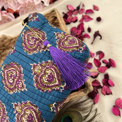 Vriksham Designer Cotton Pouch, Purse for Women with Zipper-Teal Blue-G19034