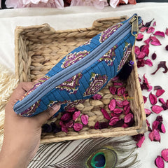 Vriksham Designer Cotton Pouch, Purse for Women with Zipper-Teal Blue-G19034