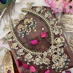 Vriksham Exquisite Nita Ambani Long Guttapusalu Neckpiece-White-Pastel Green Bead-G18099