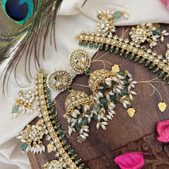 Vriksham Exquisite Nita Ambani Long Guttapusalu Neckpiece-White-Pastel Green Bead-G18099