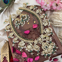 Vriksham Exquisite Nita Ambani Long Guttapusalu Neckpiece-White-Pastel Green Bead-G18099