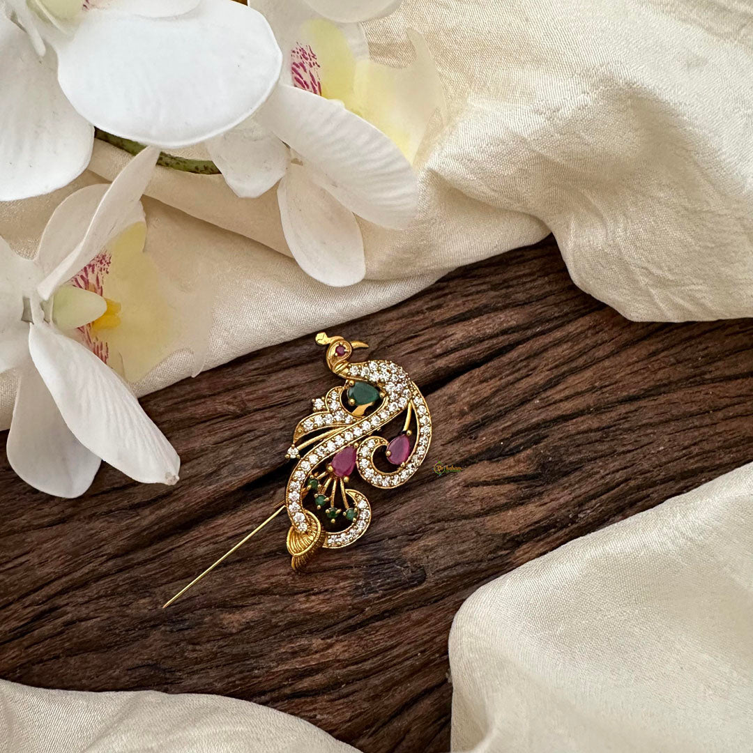 Unique AD Stone Peacock Saree Pin-Brooch-G14273 – vrikshamindia