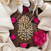 Vriksham Elegant Minimalist White Stone Floral Jada Billai- Red White& Green- Gold Bead-G21373