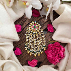 Vriksham Elegant Minimalist White Stone Floral Jada Billai- Red White& Green- Gold Bead-G21373