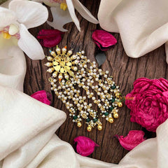 Vriksham Elegant Minimalist White Stone Floral Jada Billai- Red White& Green- Gold Bead-G21373