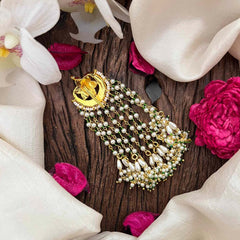 Vriksham Half Moon & Floral Style Pearls Drop Line Jada Billai- Red & Green-Rice Pearls-G21377