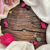 Vriksham Classic Pear Shape AD Stone Pendant Invisible Chain-Aqua Green-G20597