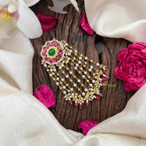 Vriksham Sun floral Style Perls Drop Line Jada Billai- Red & Green-Pearls-G21376