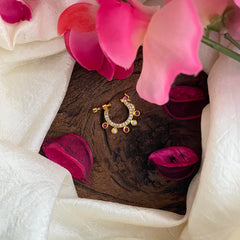 Red White AD Stone Peacock Nath / Nose pin-G13802